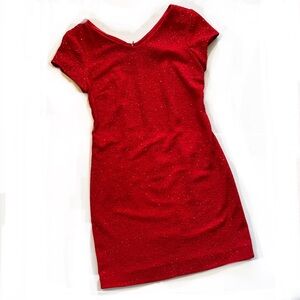 Red Sparkly Party Dress DAVID WARREN Women’s Size 8, Size 6 Short Sleeve